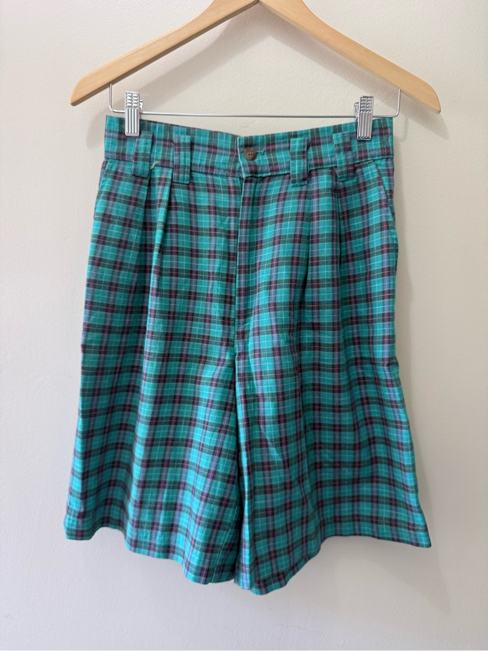 Vintage Palmetto’s Plaid Gingham High Waisted Pleated Teal Purple 9 28” School